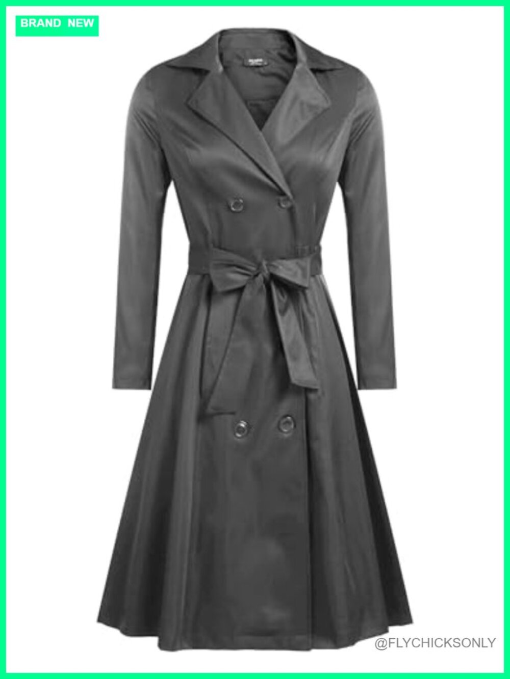 Women's Double Breasted Trench Coat Belted Long Polyester